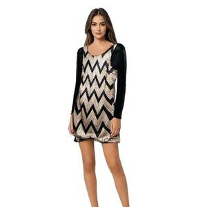 Vintage Teeze Me Mini Dress Juniors 11 Black Gold Chevron Sequin Cocktail Party